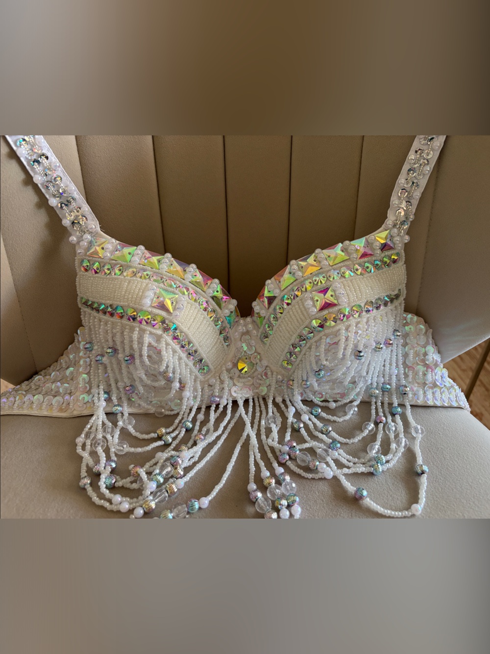 Embellished White Sequin & Beaded Bralette